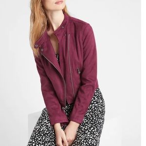 Banana Republic Red Vegan Suede Moto Jacket